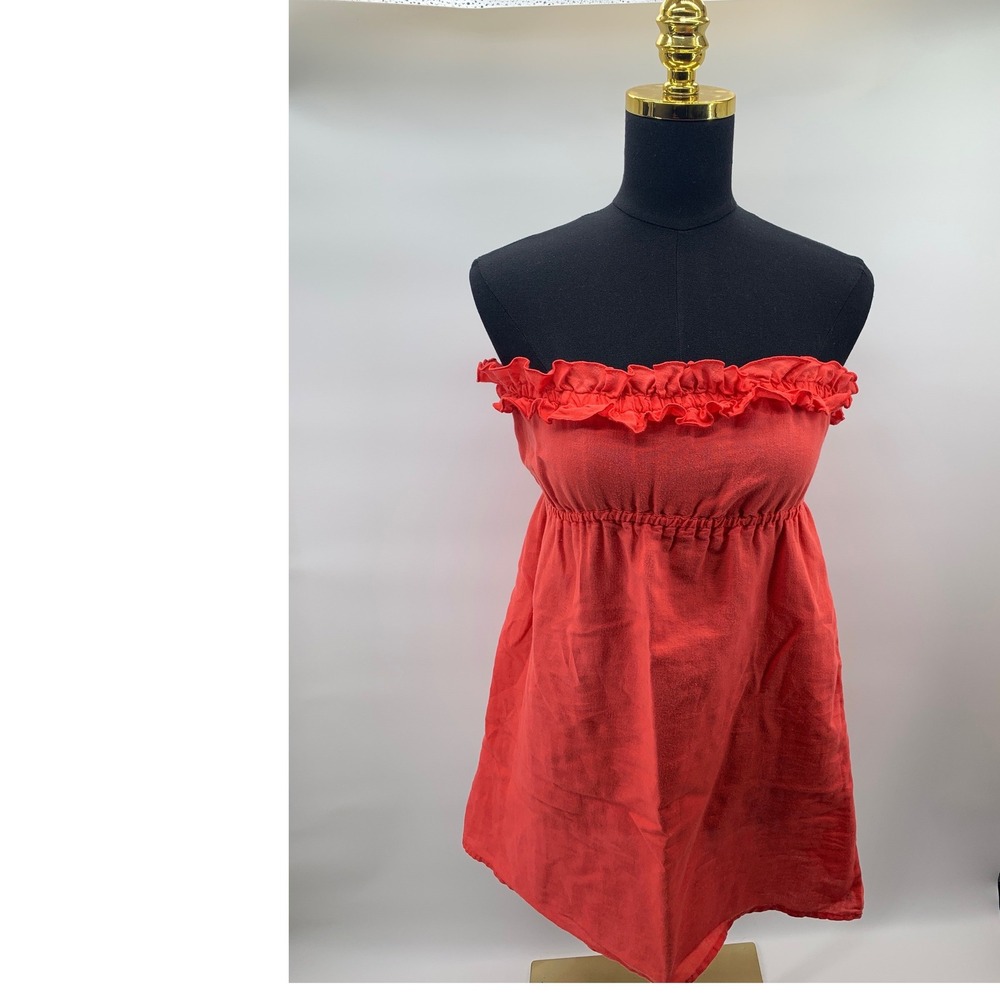 J. Crew Womens XS Red Linen Cotton Ruffle Strapless Empire Waist Tube Top